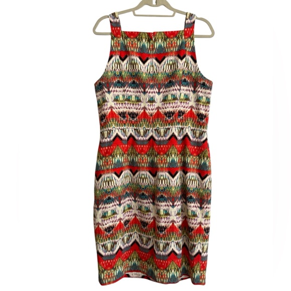 Maggy London Ikat Stipe Woven Boho Sheath Dress Square Neck Size 14 - Picture 3 of 4